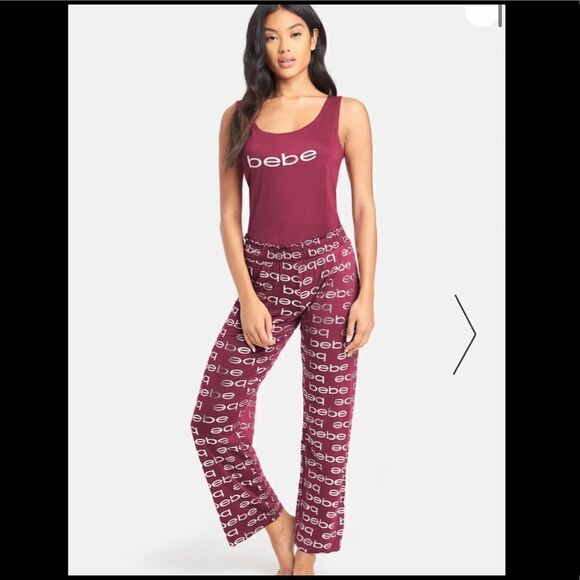 🔥💥NWT BEBE ALL OVER LOGO pant set, plum color In XL - Picture 1 of 8